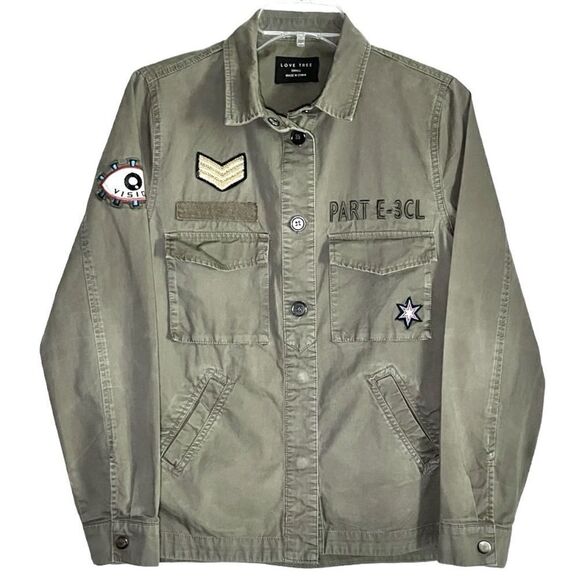 Love Tree Military Style Shirt Jacket with Patches in Olive Green Women’s S - Picture 2 of 10